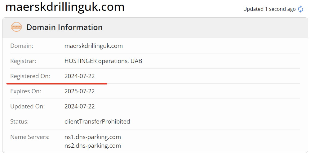 Информация whois по сайту maerskdrillinguk.com. Конечно свежак.